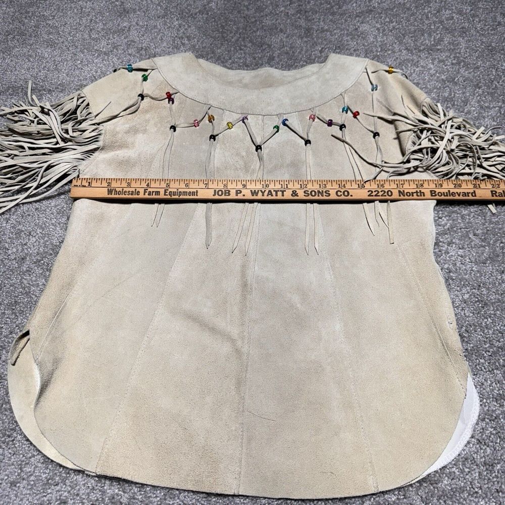 Pioneer Wear Fringe Beaded Tan Ivory Leather Women's Top Size 10 Cowgirl Western - Picture 4 of 13